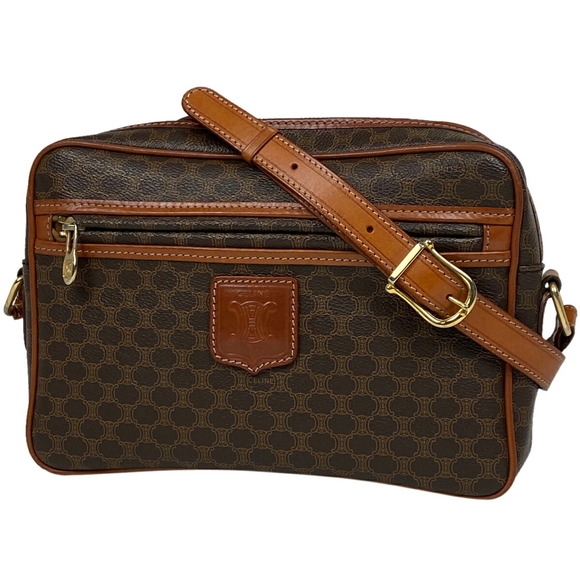 Celine Macadam Pattern Diagonal Canvas Shoulder Bag Brown - Picture 1 of 6